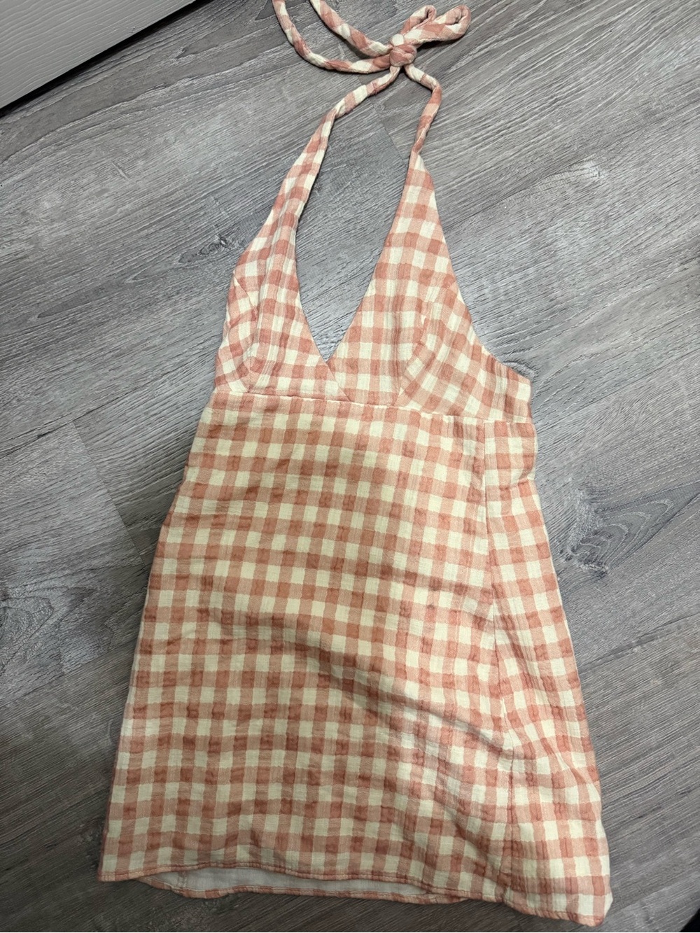 Zara Peach & Cream Gingham Halter Dress